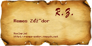 Remes Zádor névjegykártya